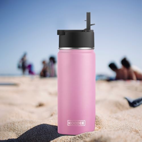 Image of koodee 16 oz Water Bottle Stainless Steel Double Wall Vacuum Insulated Flask Kids Sports Water Bottle with Leakproof Straw Lid (Pink