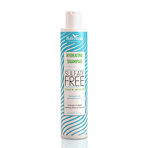 Belle Azul Champú hidratante - Formula Profesional - Sin Parabenos ni Sulfatos, Enriquecido con Queratina y Extractos botánicos para Hidratar y Fortalecer Profundamente el Cabello - 250ml
