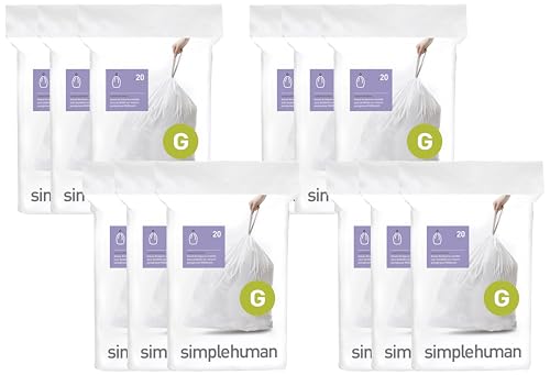 Image of simplehuman Code G,Dispenser Pack Custom Fit Liners,Drawstring Trash Bags,30 Liter / 8 Gallon,White,60 Count (Pack of 4)
