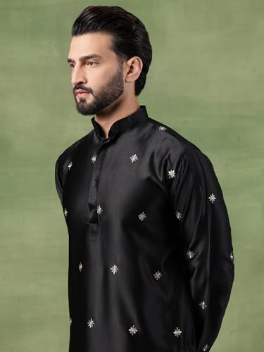Image of SOJANYA (Since 1958 Men's Cotton Silk Flora & Fauna Embroidered Long Kurta