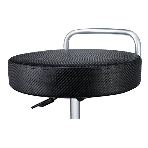 Image of Seville Classics Modern Ergonomic Pneumatic Height Adjustable 360-Degree Swivel Stool Chair, for Drafting, Office, Home, Garage, Work Desk, Black, Cushioned Seat w / Wheels (NEW MODEL)