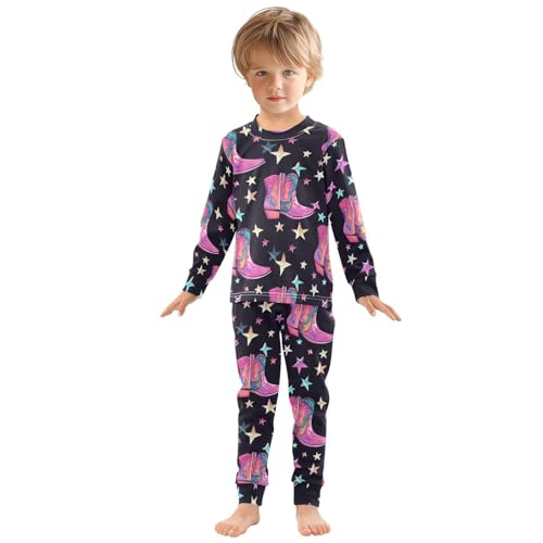 Fustylead Bright Pink Groovy Disco Cowgirl Boots Cotton Pajamas Set 2 Piece Long Sleeve Pjs Sleepwear3