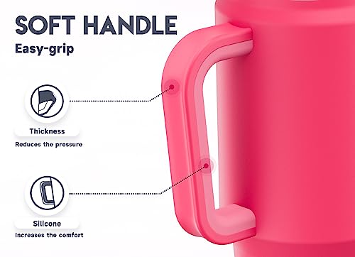 Image of Meoky 32 oz Tumbler with Handle, Insulated Tumbler with Lid and Straw, Stainless Steel Travel Mug, Keeps Cold for 24 Hours, 100% Leak Proof, Fits in Car Cup Holder (Ruby)