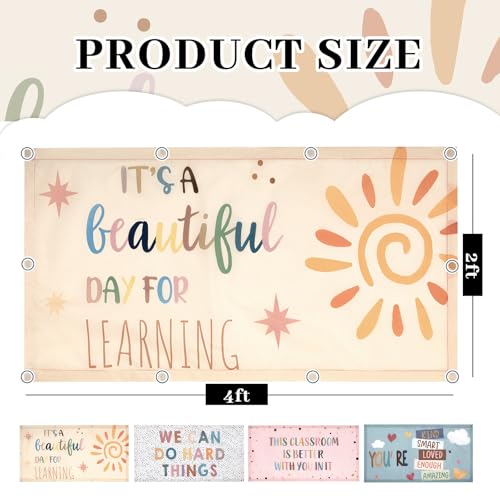 Image of ROCEEI Pack of 4 Fluorescent Light Covers for Ceiling Lights, 4 x 2 Ft, Magnetic Light Covers for Classroom Office Home School Ceiling Decor(Boho Style)