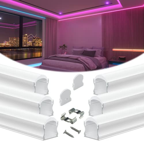 Image of Muzata 6Pack 3.3FT /1M Excellent Spotless LED Channel LED Strip Diffuser Channel with Thicker Milky White Cover No Hot Spots White Deeper U108 HW 1M