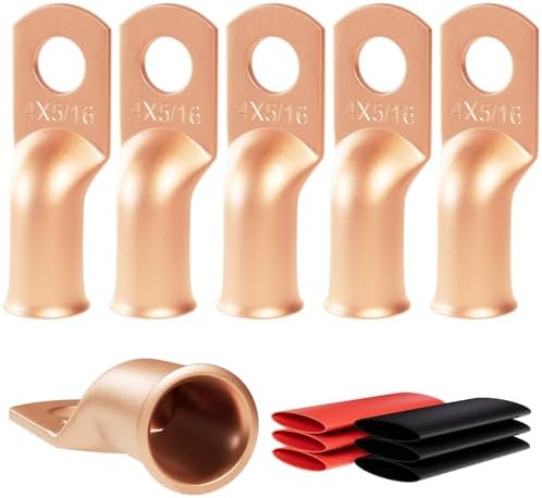 6pcs 4 Awg - 5/16" (M8) Sanuke Wire Lugs Ring Terminal Connectors Ends Heavy Duty for Battery Cable Lug Wire Electrical Eyelets with 3:1 Dual Wall Adhesive Heat Shrink
