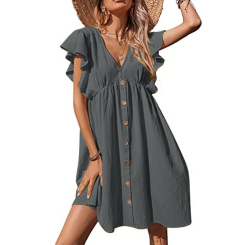 Vestido de Polo Mujer Manga Corta Verano Algodón Trabajo Vestido Mujeres Casual Verano Vestidos Moda Gasa Cuello en V Magas Cortas Estampado Floral Vacaciones Vestido