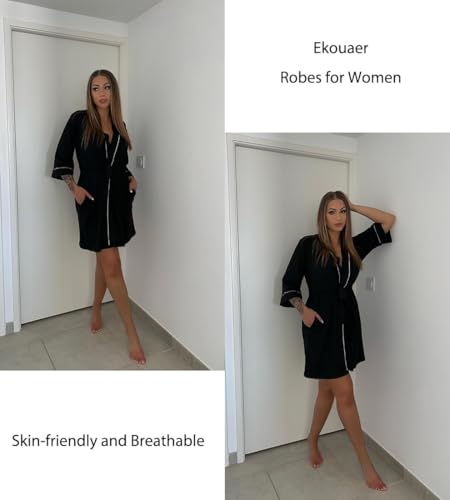 Image of Ekouaer Women Robes Knee Length Kimono Bathrobe Lightweight Soft Sleepwear