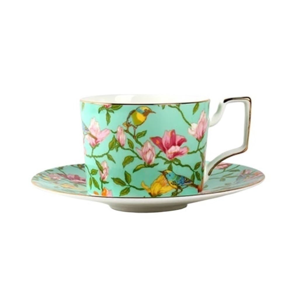 Tazas de café grandes de cerámica, Juego de taza café y platillo porcelana (cerámica, 270 ml, 4 unidades), multicolor(Green)