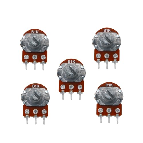 Image of Electronic Spices 1K Rotary potentiometer round shaft handle 3 pins pack of 5pcs