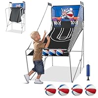 FANTASK Baskeltballständer für Kinder Erwachsene, 8 in 1 elektrischer Basketballautomat klappbar mit 4 Bällen, 8 Spielmodi & Luftpumpe für 2 Spieler