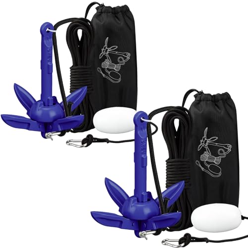 Image of Lounsweer 2 Pack 1.5 /3.5 lb Marine Kayak Anchor Kit Folding Grapnel Anchor Kit Boat Kayak Fishing Accessories for Small Boats Kayaks Canoe Paddle Boards