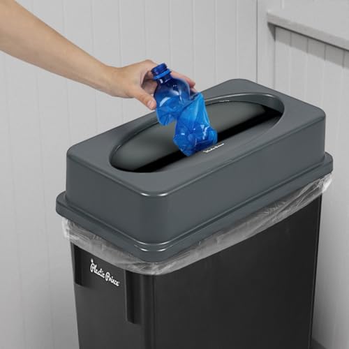 Image of PLASTIC PRINCE 23 Gallon Slim Trash Can with Swing Lid Commercial Rectangular Garbage Can with Drop Shot Lid Waste Bin with Double Flip Top for Restaurant Home Kitchen Office, Black /Gray 6 Pack