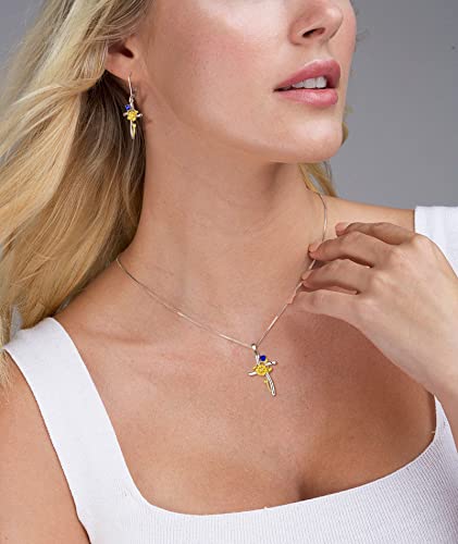 YL Cross Necklace 925 Sterling Silver Rose Flower Crucifix Pendant Birthstone Criss Jewelry for Women3