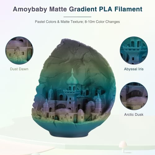 Image of Matte Rainbow PLA 3D Printer Filament, Multi-Color Changing PLA Filament 1.75mm, Matte Finish&High Precision 3D Printing Filament, 1kg Spool Aurora Whisper, Fits for Most FDM 3D Printers
