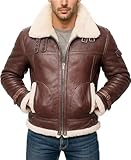 Mens B3 RAF Aviator Flight Pilot Bomber Sheepskin Leather Jacket - Flying Fur Shearling Brown Leather Jacket