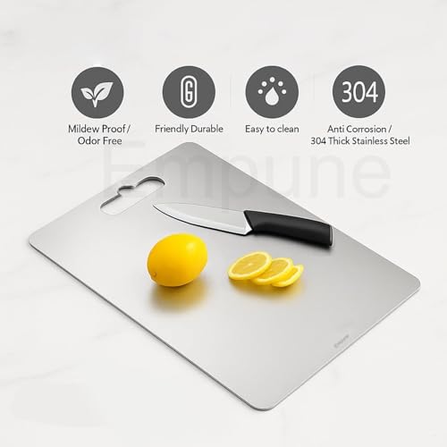 Image of 304 Stainless Steel Rectangular Chopping Board for Kitchen | with 1 Steel Straw & Anti-Skid Silicon Pad | 31 x 21 cm | for Cutting Vegetables, Meat, Fish, Fruits | Multipurpose | Medium