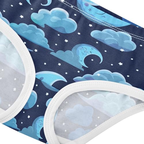 Whimsical Night Sky Moon Cloud Blue Girl Panties Cute Girls Underwear Toddler Cotton Animal Briefs Kids Undies 2t4