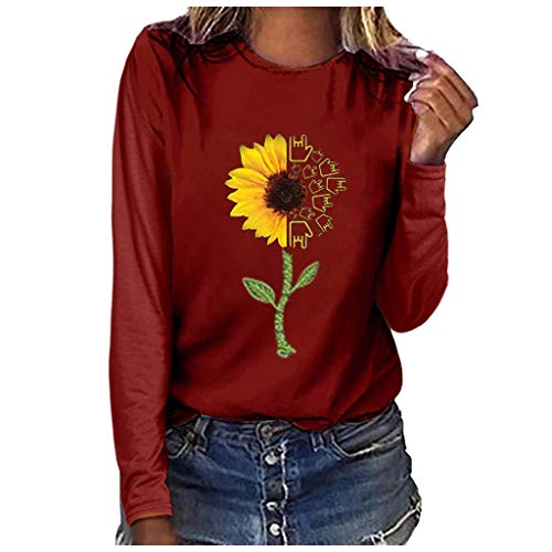 Limsea Sunflower Graphic Tees Women Short/Long Sleeve Blouse Round Neck Summer Casual Loose Plus Size T Shirt Tops