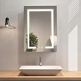 Warmiehomy Bathroom Mirror Cabinets with LED Lights,450x600mm 3 Color Illuminated Bathroom Mirror Cabinet with Shaver Socket Touch Switch Demister Pad