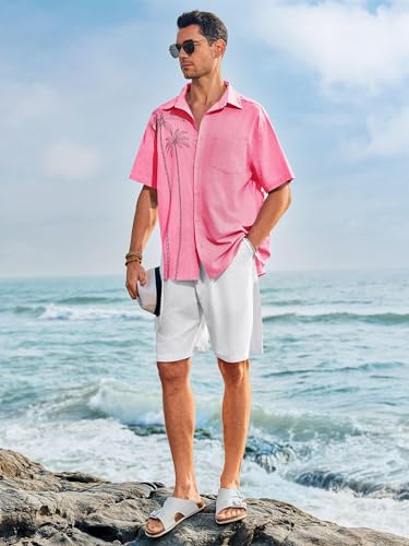Runcati Mens Hawaiian Shirt Short Sleeve Button Down Summer Beach Vacation Cotton Linen Shirts3