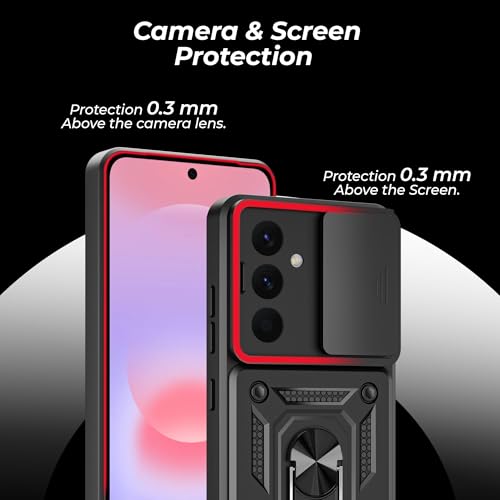 Image of A rtistque Armor Bumper Back Cover Case for Samsung Galaxy A37 5G | Ring Holder Stand | Sliding Camera Protection | Shockproof Heavy Duty Design | Samsung Galaxy A37 Back Cover - Black