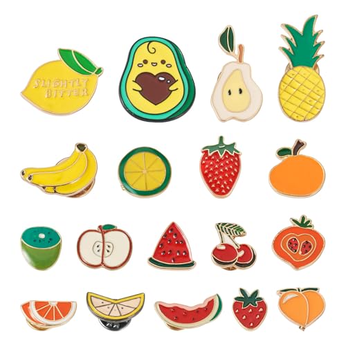 Image of 18Pcs Cute Fruit Enamel Pins Strawberry Lemon Banana Orange Watermelon Peach Apple Brooch Pins Assorted Fruits Lapel Badges Aesthetic Badges for Backpack Bags Hats Clothing Ornaments