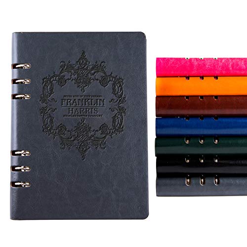 Cuaderno de piel personalizado con monograma, tamaño A5, rayado ancho, tapa dura, hojas sueltas, 6 anillas, tamaño grande, recargable, personalizable