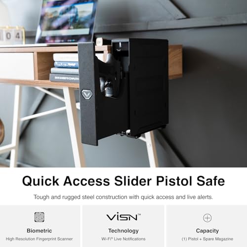 VAULTEK Slider Series Rugged Smart Handgun Safe Quick Auto-Open Sliding Door Pistol Safe with Biometric Scanner, Live Alerts, and Mounting Plate (Biometric + ViSN WiFi)