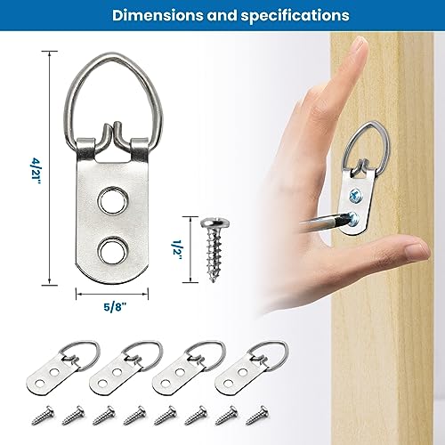 Image of String Lights Hanging Kit, Outdoor Light Guide Wire, 1 /16 Wire Rope Kit Includ 98.4FT Picture Wire 4Pcs D-Ring Hangers 8Pcs Screws, Adjustable Hanging Hooks for Hanging Picture Frame Mirror Wall Art