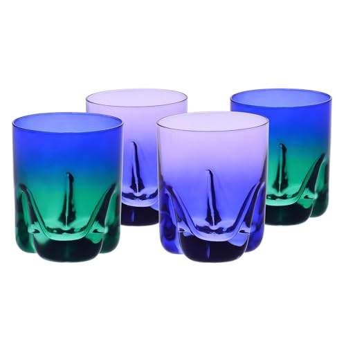 Krosno – Vasos para whisky de 250 ml, juego de 4 piezas – Colección Aurora – Pintados y decorados a mano – Cristal sin plomo – Para bourbon, ron y cócteles – Regalo – Azul marino y violeta
