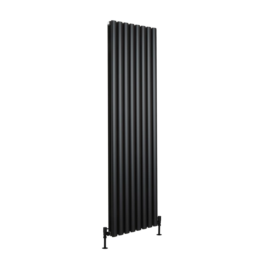 Milano Black Aruba Vertical Double Oval Panel Aluminium Radiator - 1800Mm X 480Mm