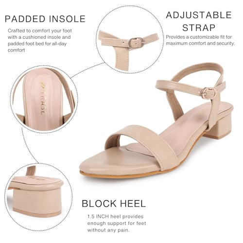Image of TRASE Women Block Heel Sandals with Ankle Strap, Stylish and Comfortable Design, Perfect for Casual Outings