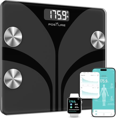 Posture Scale for Body Weight, Digital Bathroom Smart Scale, 13 Body Composition Analyzer Sync Weight Scale BMI Health Monitor Sync Apps 400lbs – Black