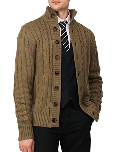 image for H2H Mens HIGH Neck Twisted Knit Cardigan Sweater with Button Details B