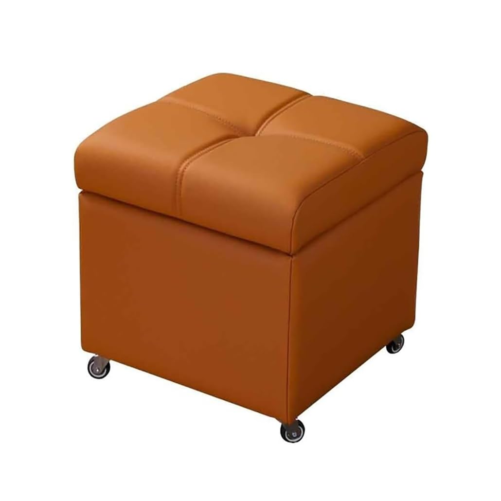 Storage Ottoman Foot Rest Stool Leather Footstool Bench Short Ottoman Stool Storage Foot Rest Store Books for Living Room Bedroom Entryway(Oranje,32cm/12.6in)