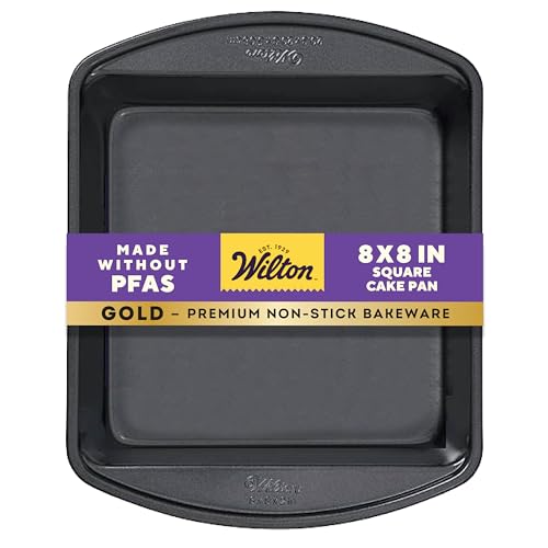 Wilton Gold Non-Stick 8 x 8 Inch Square Brownie Cake Pan, Stainless Steel Bakeware, Made without PFAS, Packaging May Vary  