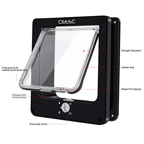 CEESC Large Cat Door for Interior/Exterior Door, Weatherproof, Black, Rotary 4 Way Locking Pet Door for Cats & Dogs with Circumference < 23.62", Upgraded Version by CEESC - Image 5