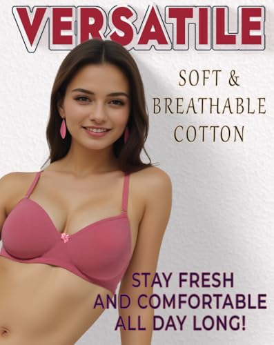 Image of Pack of 2 Women's Full Coverage Molded T-Shirt Bra | Non-Padded, Wireless, Cotton Comfort Bra with Detachable Straps