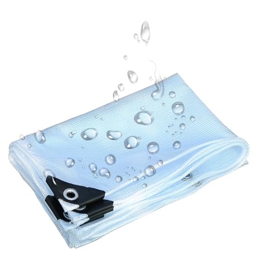Lona transparente de malla impermeable resistente para cubierta de lona transparente reforzada con esquinas reforzadas de goma, lona de suelo para uso en exteriores (4,2 m x 4,8 m)