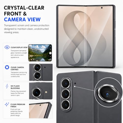 Image of FIRST MART Tempered Glass for Samsung Galaxy Z Fold 8 Ultra 5G with Black Camera Ring Guard & Installation Kit | HD Clear Edge-to-Edge Screen Protector, Scratch Resistant, Case-Friendly | Pack of 1