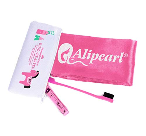 Ali Pearl Silky Edge Styling Scarf Frontal Headband & Edge Brush for Baby Hair & Soft Tape Measure & Cute Makeup Bag Set to Make Perfect Edges (Pink Gift Bag)