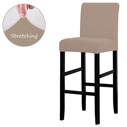 LANSHENG Fundas de Silla de Bar, Silla elástica extraíble Lavable Funda Antideslizante para Silla de Comedor giratoria Corta Silla Trasera Silla de Taburete de Bar (Arena,4 Pack)