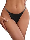 SOLY HUX Women's Glitter Lace Low Rise Thongs Underwear Panties Sexy Panty Rhinestone Black M
