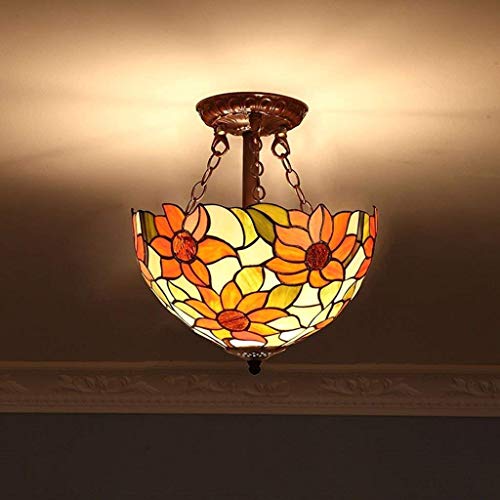 Lampe de plafonnier E27 soleil fleur vitrail pour accueil