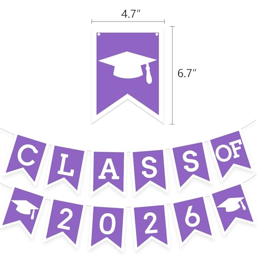 Image of Purple White Graduation Party Decoration Class Banner Hanging Pom Poms Flowers High School College Grad Supplies