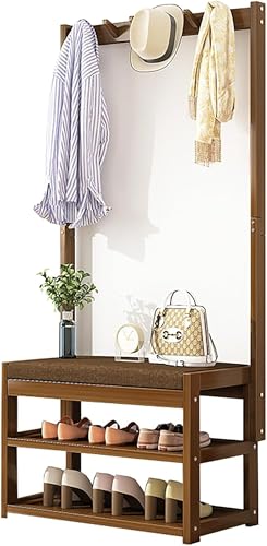 Jingshihaisu 玄関ベンチ シューズラック 下駄箱 靴箱 組立簡単 省スペース 玄関ハンガー ハンガーラック シューズボックス 収納ベンチ 靴 収納 木製 玄関棚 靴入れ スリッパラック 収納スツール 腰掛け フック付き 玄関収納 家庭用コートフ
