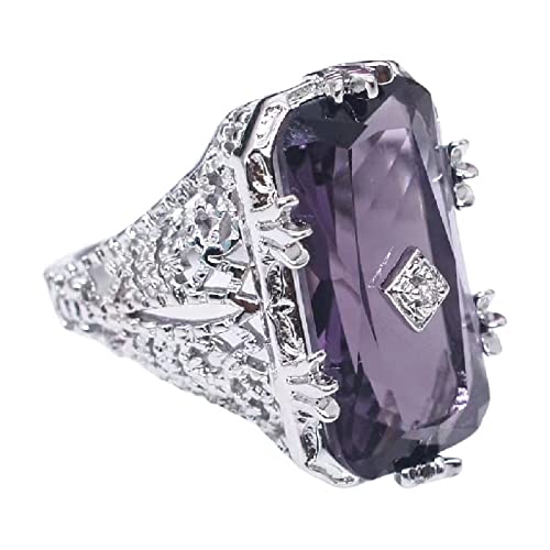 Luxury Fashion Rectangular Natural Amethyst Princess Ring in 925 Silver Openwork Square Perfect Cut Purple Gemstone Cubic Zirconia Ring CZ Eternity Engagement Wedding Ring Women's Sizes 6-10 582