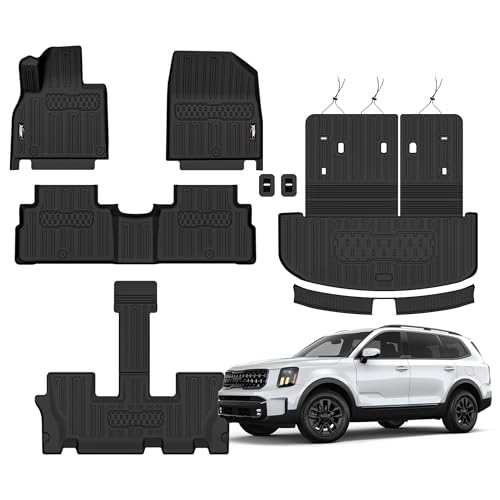 Floor Mats for 2020-2024 2025 Kia Telluride 7 Seats Trunk Mat with Backrest Mat All Weather TPE Rubber Cargo Liner Back Seat Cover 3rd Row for 2020 2021 2022 2023 2024 2025 Kia Telluride Accessories