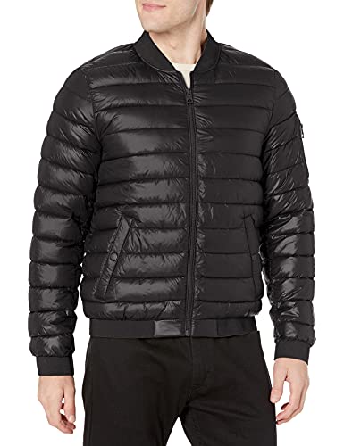 GUESS Men's Light Weight Bomber Puffer Jacket, Black, Small